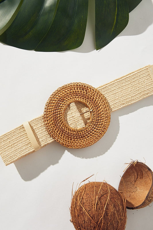 RATTAN ROUND BELT - BEIGE