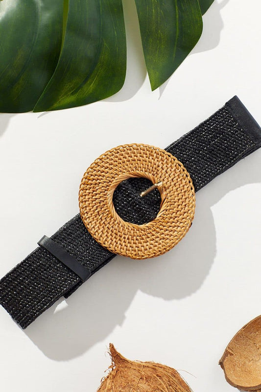 RATTAN ROUND BELT - BLACK