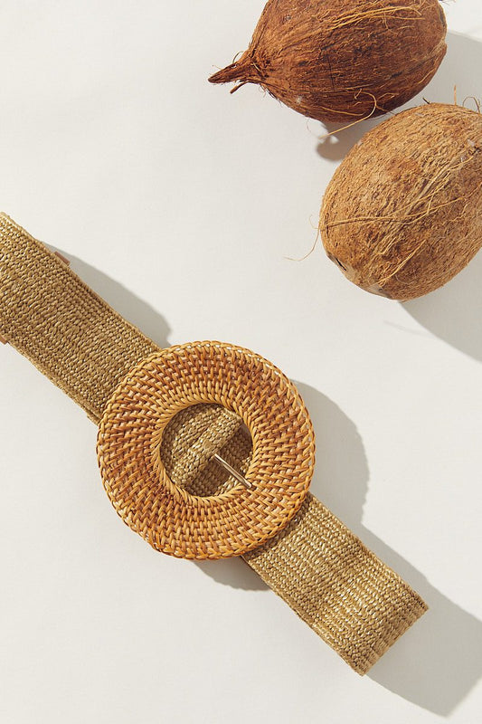 RATTAN ROUND BELT - BROWN